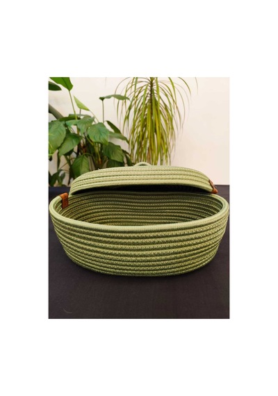 Hasır Jüt Sepet Oval Kapaklı Organizer Düzenleyici 30x20x10 Cm Yeşil Yeşil