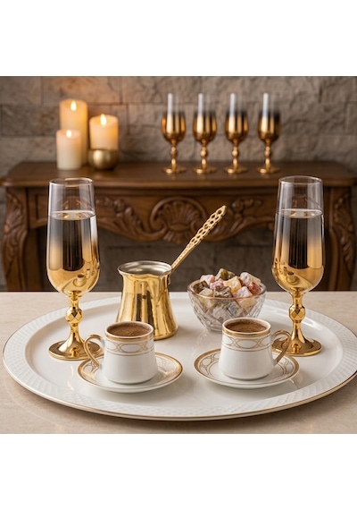 Titanyum Gold Kahve Yanı Su Bardak 180 Cc Altın