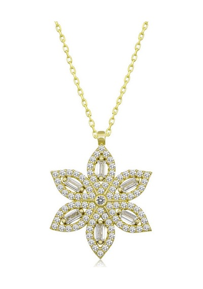 925 Ayar Gümüş Gold Nergiz Çiçeği Kadın Gümüş Kolye Gri