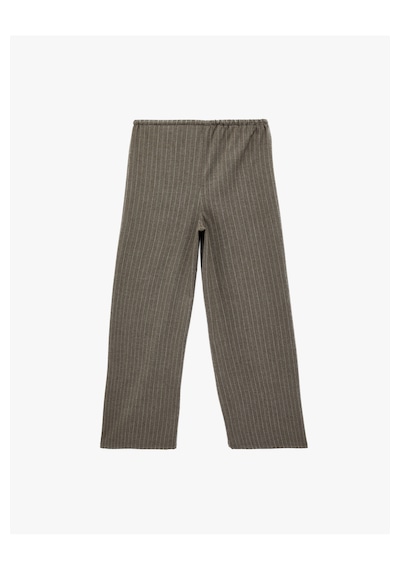 Koton Beli Bağcıklı Geniş Paça Çizgili Pantolon Gri Çizgili 6sak40242pw Gri