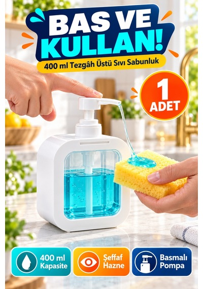 400 Ml Tezgâh Üstü Sıvı Sabunluk Şeffaf Hazneli Banyo Mutfak Lavabo Bulaşık Deterjanlık 1 Adet Beyaz