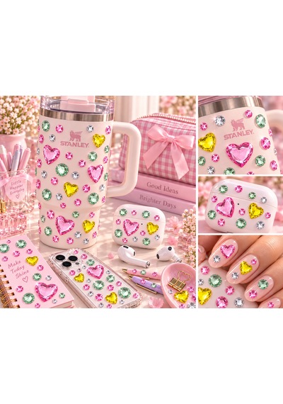 Taş & Kalp Rhinestone Sticker Yapışkanlı Saç, Yüz, Tırnak, Vücut Ve Süs Taşı Çok Renkli