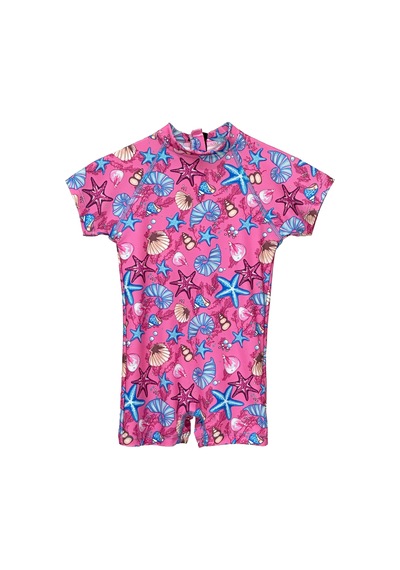 Remsa Mayo Uv Korumalı Tulum Kısa Kollu Şortlu Çocuk Bebek Yüzücü Mayo C64 Pink Pembe01