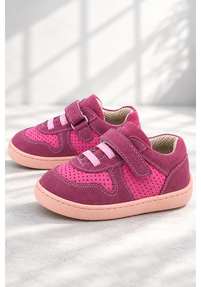 Rakerplus Bob Hakiki Deri Barefoot Cırtlı Lastikli Pembe Kız Bebek Sneakers Ayakkabı