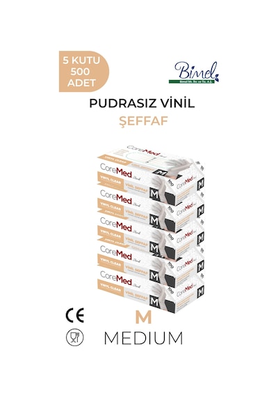 Vinil Şeffaf Pudrasız Muayene Eldiveni M - 5 Paket 100'lü
