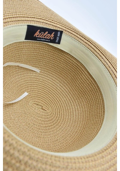Külah Kadın Geniş Siperli Camel Hasır Şapka - Standart Camel