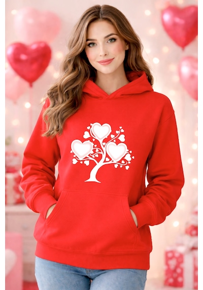Stil X Sevgililer Gününe Özel, Kapüşonlu Kadın Sweatshırt, Valentıne's Day Kırmızı-18