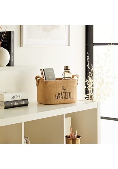 Ocean Home Textile Baskılı Jüt Dikdörtgen Sepet //24x17x14 Aahşap