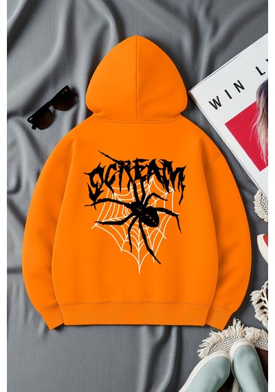 Uyguntarz Scream Baskılı Oversize Sweatshirt Turuncu
