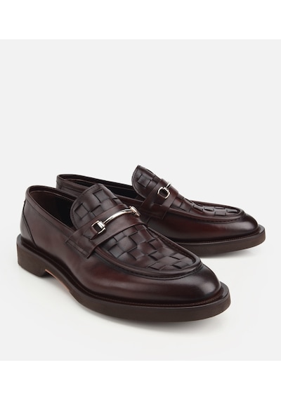 Hotiç Erkek Deri Siyah Örme Metal Detaylı Klasik Loafer