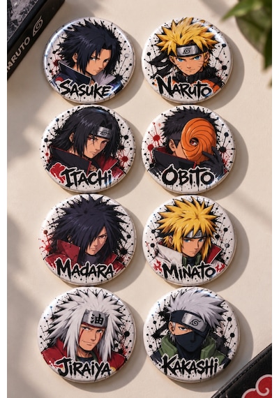 Naruto 8 Li 58 Mm Rozet Seti Naruto Sasuke Itachi Obito Madara Minato Jiraiya Kakashi Anime Rozet Çok Renkli
