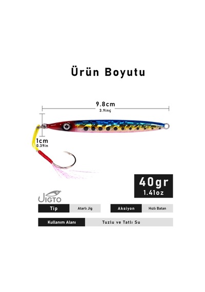 Jig, Zoka, Suni Yem, Glow Uv Metal Jig, 40gr 10cm Razor 40