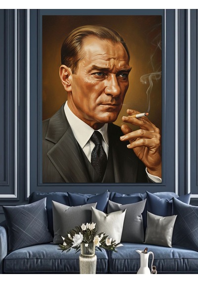 Ahşap Tablo Sigara İçen Atatürk Portresi