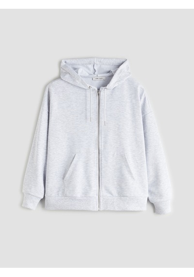 Lcw Vision Gri Kapüşonlu Oversize Kadın Fermuarlı Sweatshirt