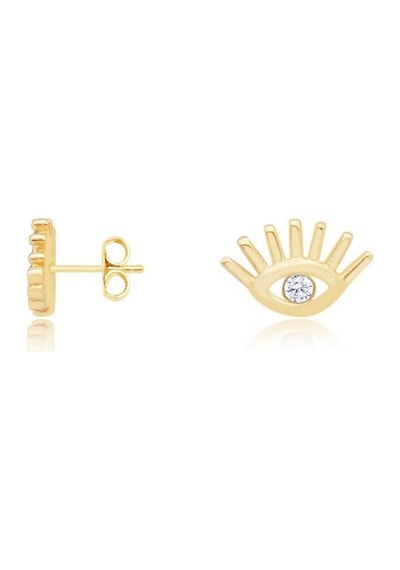 Diamond Line-Gülaylar - Sarı Altın 14 Ayar Nazar Boncuğu Küpe N11.9703