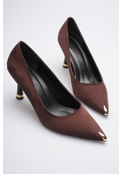 Esatsani Kahverengi Süet Sivri Burun 8 Cm Topuklu Gold Burunluk Detaylı More Stiletto Kadın Ayakkabı Kahverengi Süet Esatsani Kahverengi Süet Sivri Burun 8 Cm Topuklu Gold Burunluk Detaylı More Stiletto Kadın Ayakkabı Kahverengi Süet