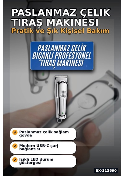 Paslanmaz Çelik 3 Taraklı Kablosuz Saç Sakal Düzeltici Tıraş Makinesi Seti Bx-313690