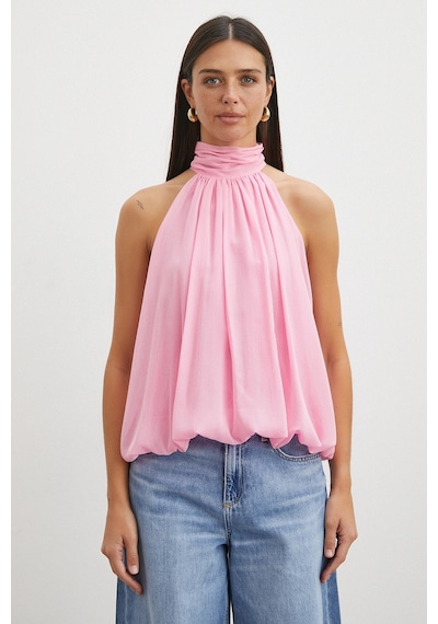 Uterpe Halter Yaka Drape Bluz Pembe