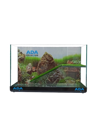Ada Akvaryum Su Kaplumbağası Akvaryumu Bahçeli Rampalı Dinlenme 50x30x25 Cm Arka Plan Hediyeli