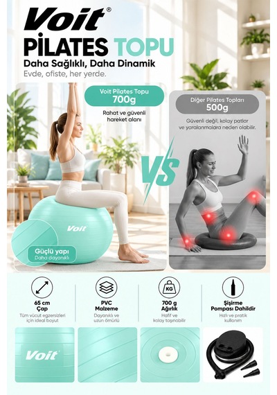 65 cm Pilates Topu Pompa Dahil Fitness ve Denge Egzersiz Topu Yeşil