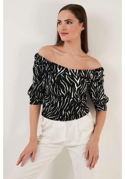 Lela Truvakar Kol Geniş Yaka Bayan Bluz 5869001 Siyah-Zebra