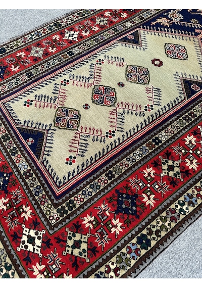 El Dokuma Büyük Seccade 135x208 Su Yeşili Lacivert Yün Namazlık