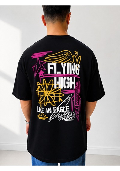 525 Oversize Sırt Baskılı Streetwear Unisex T-shirt Flynighıgh Siyah