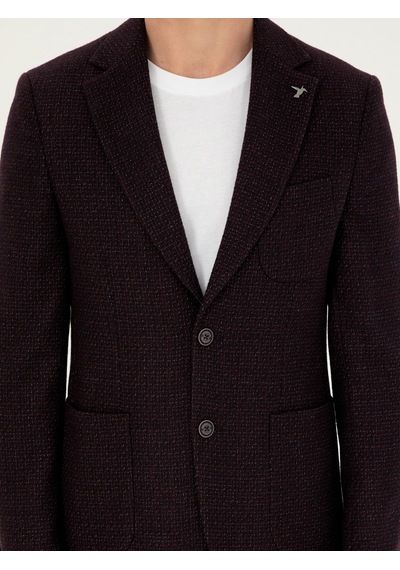 Cacharel Bordo Slim Fit Yün Karışımlı Ceket Kırmızı