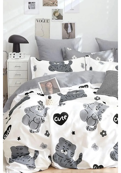 İqon Lastikli Çarşaflı Nevresim Takımı Çift Kişilik Cute Beyaz Cute Beyaz