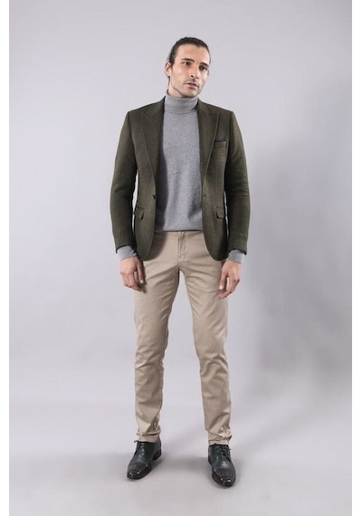 Wessi Yün Tek Düğmeli Yeşil Slim Fit Ceket Siyah