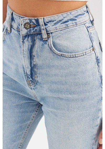 Hiccup Yüksek Bel Straight Kot Pantolon Açık Mavi Denim
