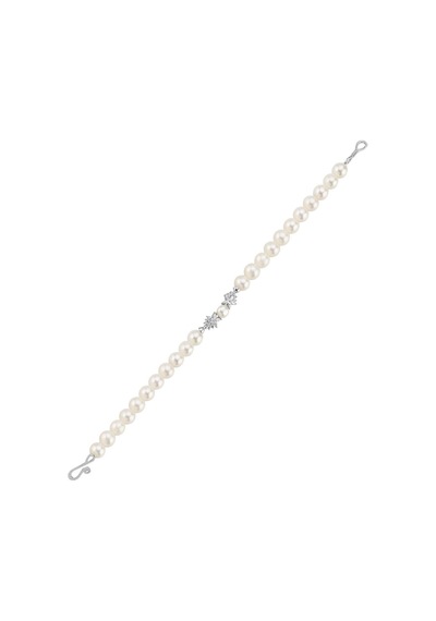 6,5 Mm Zirkon Taşlı Doğal İnci Bileklik 20 Cm / Sarı Sarı Sarı Altın
