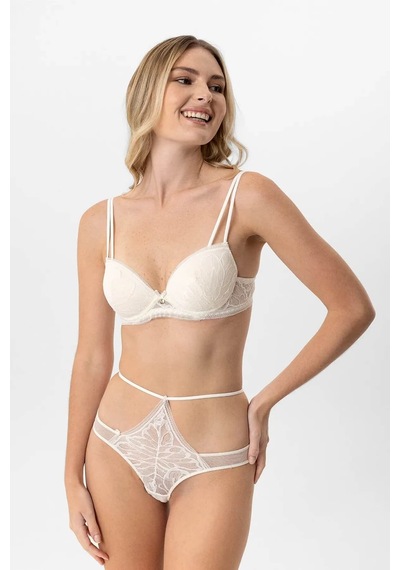 Pierre Cardin Dantelli Soft Push Up Sütyen Takım Sütlü Kahve Sütlü Kahverengi