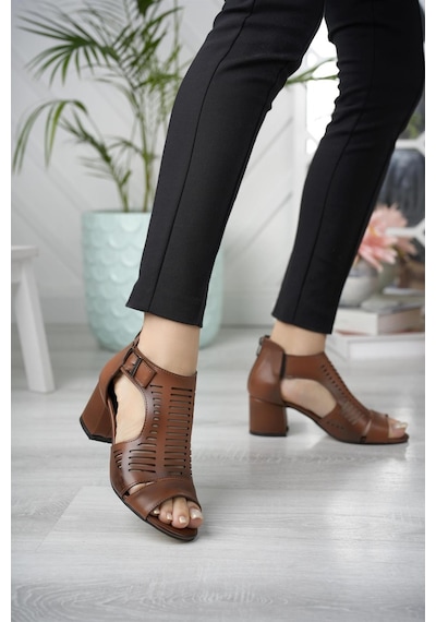 Nesil Shoes Conf 111 Taba Fermuarlı Yazlık Kadın Ayakkabı-taba Taba
