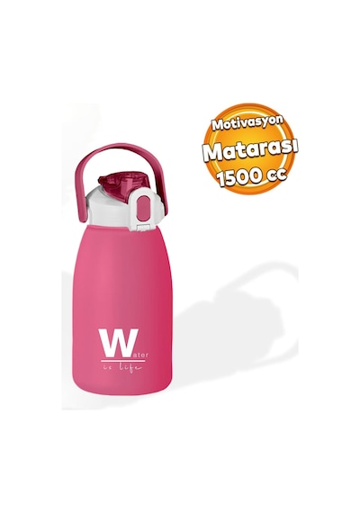 Bpa İçermez 1500 Ml Pembe Su Matarası Taşıma Askılı, Kilitli Kapaklı, Spor Günlük Kullanıma Uygun Pembe