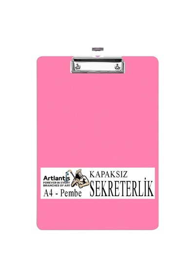 Sekreterlik Kapaksız A4 1 Adet Renkli A4 Kapaksız Sekreterlik Klipsli Metal Mekanizmalı 80 Yaprak Kapasiteli Pembe