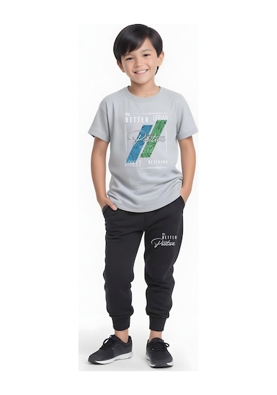 Fyk Kids Erkek Çocuk Mevsimlik Positive Baskılı Alt-üst Takım Gri