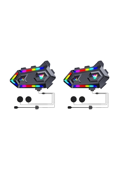 2 Adet V20 Max Telsiz Özellikli Bt 5.3 Motosiklet Kurye Kask Kulaklık Intercom Rgb