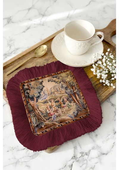 Avangard Fransız Stil Saçaklı Sunum Peçetesi - Klasik Bahçe Nostaljik Bordo Bardak Altlığı Mendil Soft Deniz Pudra Avangard Fransız Stil Saçaklı Sunum Peçetesi - Klasik Bahçe Nostaljik Bordo Bardak Altlığı Mendil Soft Deniz Pudra