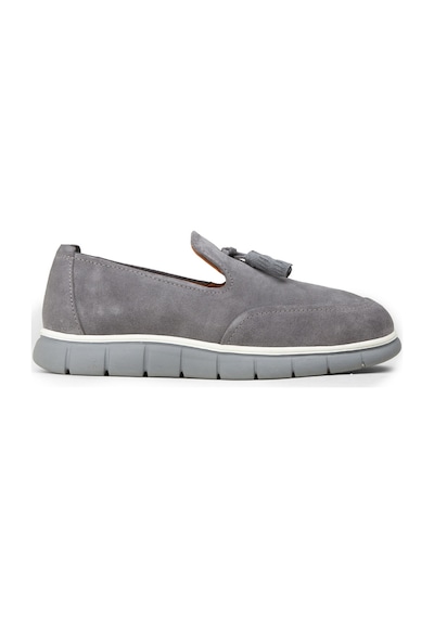 Deery Erkek Hakiki Süet Gri Püsküllü Loafer - 02048mgrıe01