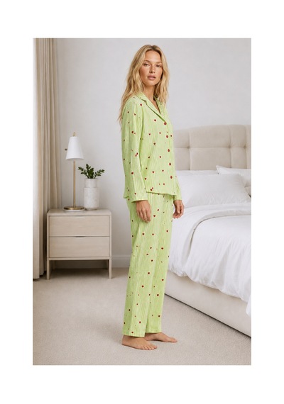 Fit Women Kadın Ev Giyimi Rahat Yeşil Pijama Takımı 4660