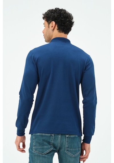 Fermuarlı Uzun Kollu Regular Fit Erkek Polo Yaka T-shirt Marin