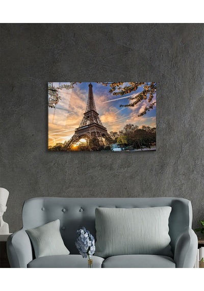 Fransa Paris Eyfel Kulesi Cam Tablo, Ev Ve Ofis Duvar Dekoru, Hediyelik Büyük Temperli Cam Tablo