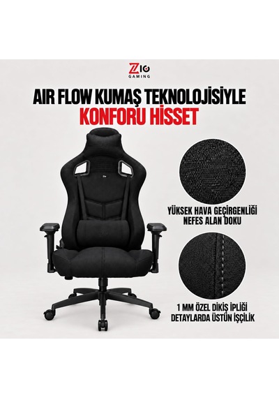 Gaming Venom Fabric Deep Black Oyuncu Koltuğu Ve Çalışma Sandalyesi, Air Flow Keten Kumaş, Oturak Ve Sırtta Visco Diğer