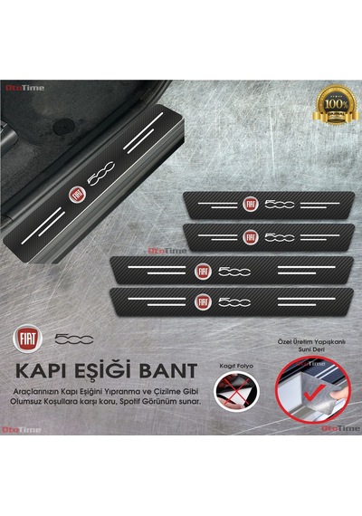 Fiat 500 Logolu Karbon Kapı Eşiği Koruyucu Suni Deri 4'lü Set