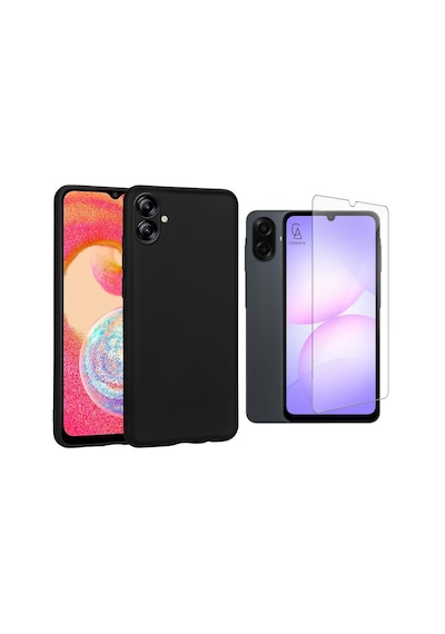 Samsung Galaxy A07 İle Uyumlu Kılıf Soft Yumuşak Telefon Kılıfı Ve Temperli Cam Ekran Koruyucu Siyah