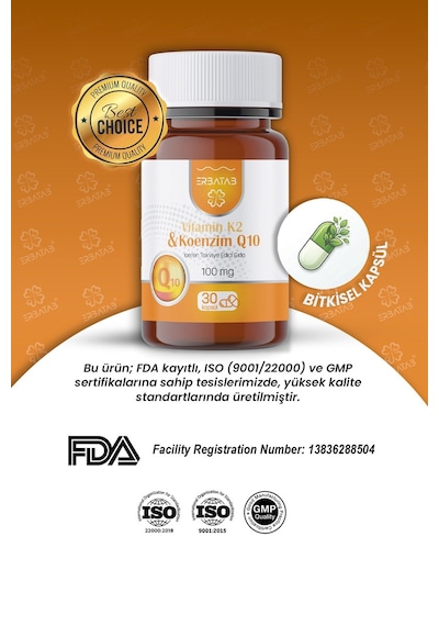 Erbatab Vitamin K2 Ve Koenzim Q10 30 Kapsül