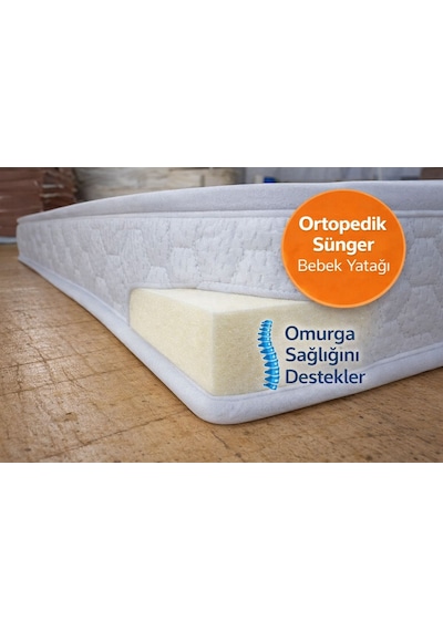 Tam Ortopedik Sünger Yatak 12 Cm Tek Kişilik Bebek Yatak Model:beyaz3131 70 x 110 CM