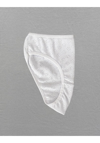 Alya Underwear Kız Çocuk - Garson %100 Pamuklu Slip Külot - Kalp Desenli Jakar İşlemeli Beyaz