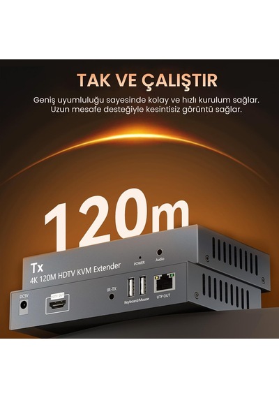 4k 30hz Hdmı Kvm Extender 120 Metre Cat5e/6 Hdmı Menzil Genişletici Uzatıcı